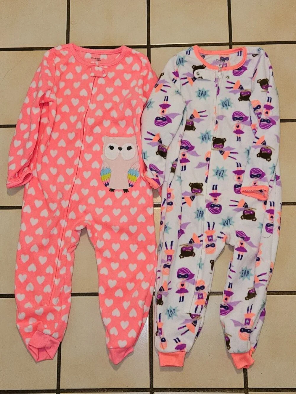 Simple Joys by Carter's Girls 3T Fleece Pajamas Pink Polka Dots & Superheroes